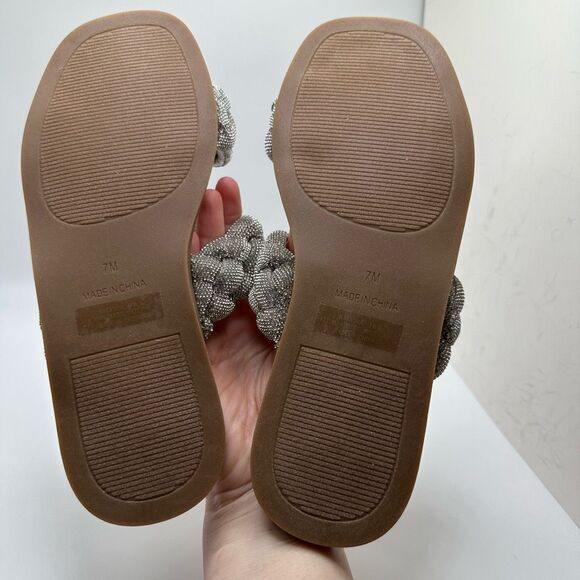 CUSHIONAIRE Women's rhinestone braided slide sandal +Memory Foam 7 SILVER - Picture 4 of 6